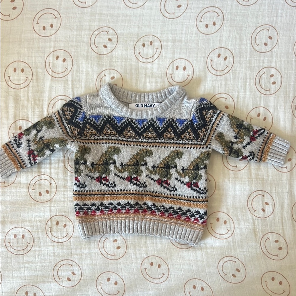 Old Navy Dinosaur Patterned Sweater - Gray and Green